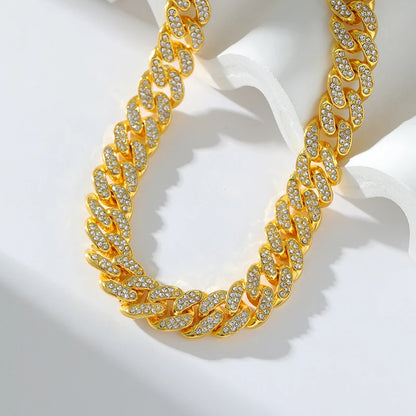 Women’s Thick Cuban Chain Jewelry Set – Necklace & Bracelet, Waterproof Punk Style