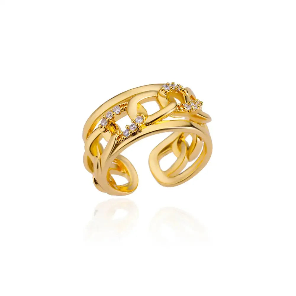 Women’s Gold Stainless Steel Heart Ring – Adjustable Imitation Open Band