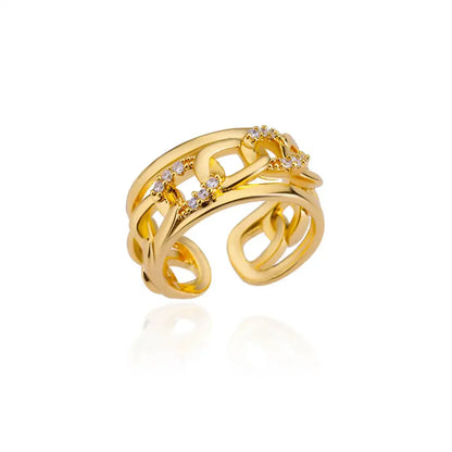 Women’s Gold Stainless Steel Heart Ring – Adjustable Imitation Open Band