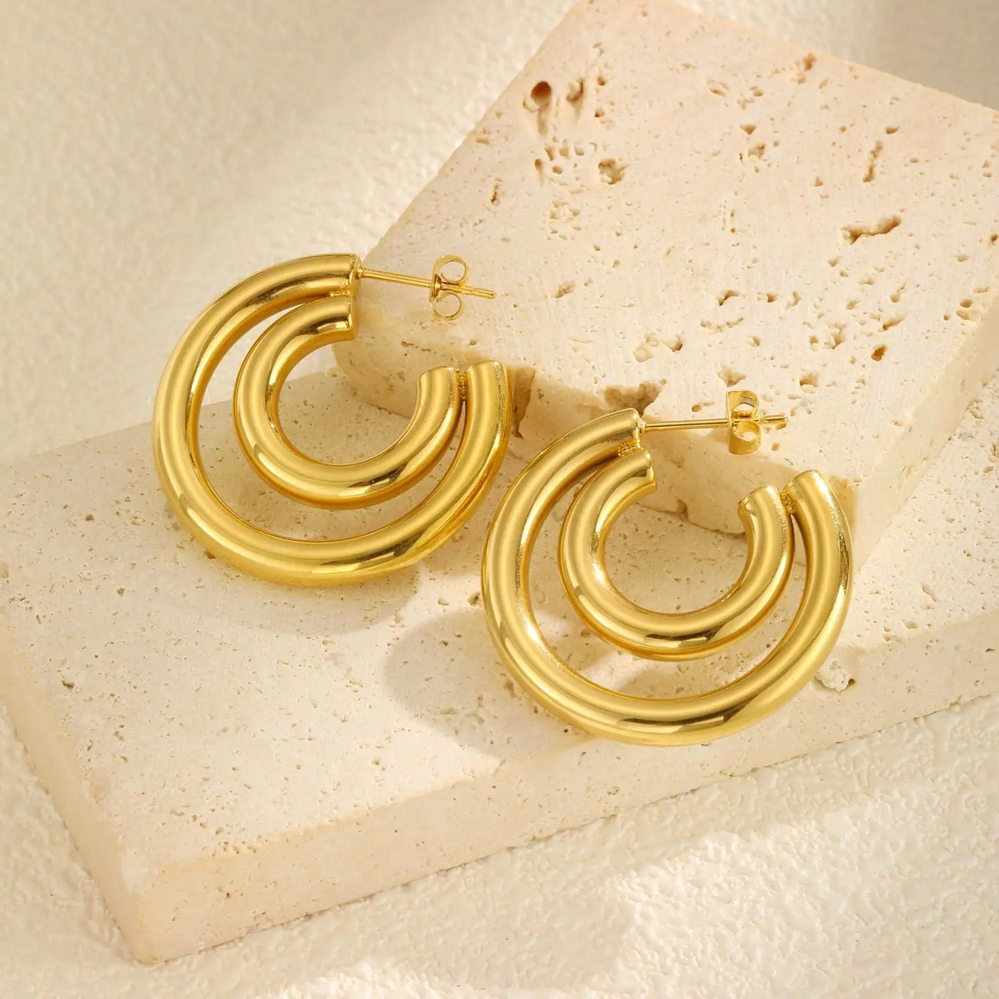 Women’s Gold Hoop Earrings – Vintage Geometric Stainless Steel Statement Jewelry