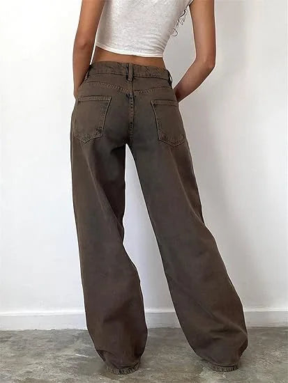 Women’s Jeans Bottom – Low Waist Straight Denim Pants with Pockets Casual Y2K Streetwear