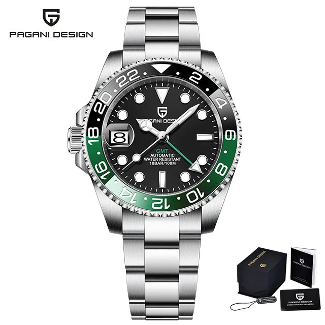 Men’s Luxury GMT Automatic Watch – Sapphire Mechanical 40MM Stainless Steel Waterproof Wristwatch