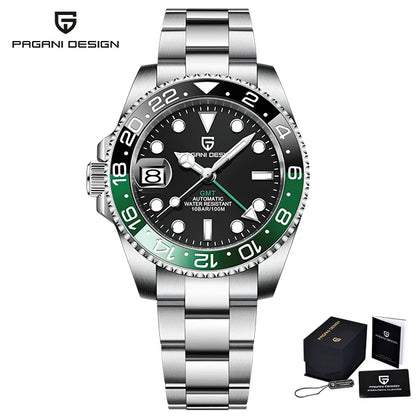 Men’s Luxury GMT Automatic Watch – Sapphire Mechanical 40MM Stainless Steel Waterproof Wristwatch