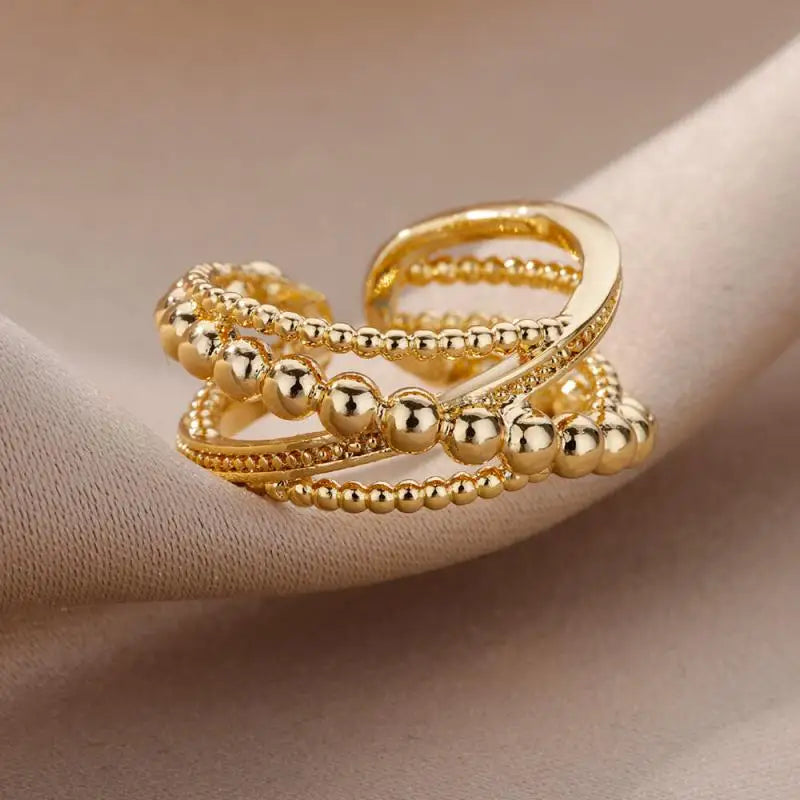 Women’s Stainless Steel Heart Ring – Gold Vintage Waterproof Jewelry Gift