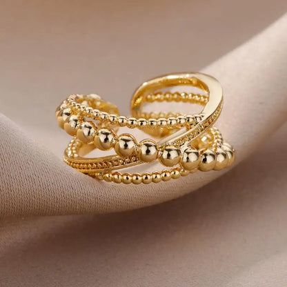 Women’s Stainless Steel Heart Ring – Gold Vintage Waterproof Jewelry Gift