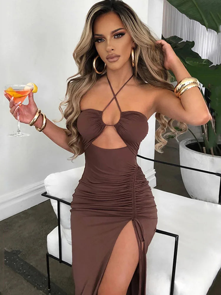 Women’s Sleeveless Backless Maxi Dress – Slim Fit Party Club Dress