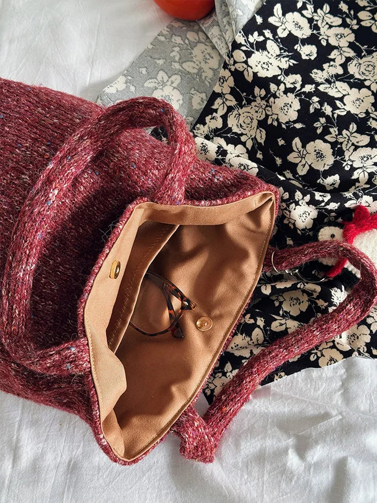 Women’s Tote Bag | Burgundy | Knitted | Large Capacity
