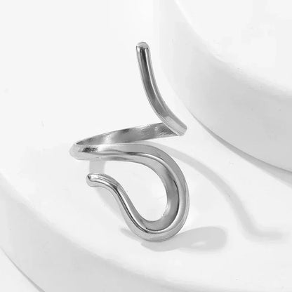 Women’s Irregular Wave Stainless Steel Ring – Adjustable Gold Color Statement Jewelry