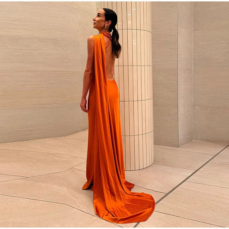 Women’s Elegant Maxi Dress – Off Shoulder Backless Detail Slim Fit Summer Evening Gown