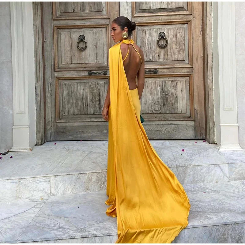 Women’s Elegant Maxi Dress – Off Shoulder Backless Detail Slim Fit Summer Evening Gown