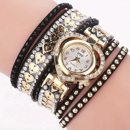 Women’s Rhinestone Heart Dial Watch | Elegant | Velvet Band | Fashion Jewelry Set