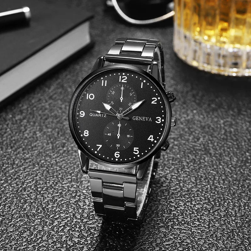 Men’s Casual Stainless Steel Watch – Round Dial Luxury Business Wristwatch