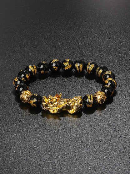 Men’s Black Obsidian Bead Bracelet – Spiritual Protection & Wealth Energy Healing Jewelry