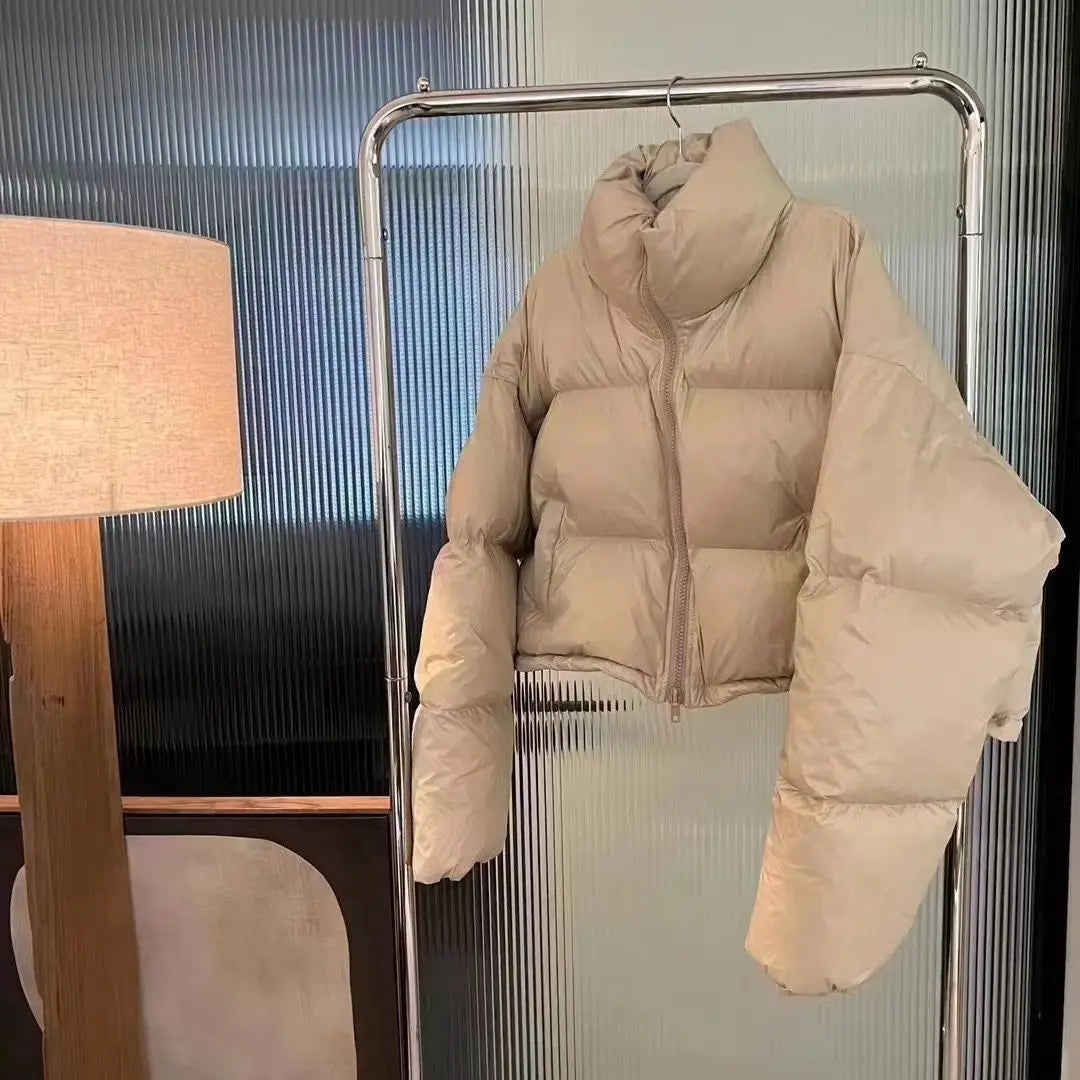 Women’s Stand Collar Jacket Outerwear – Short Thick Cotton Puffer
