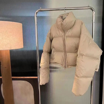 Women’s Stand Collar Jacket Outerwear – Short Thick Cotton Puffer