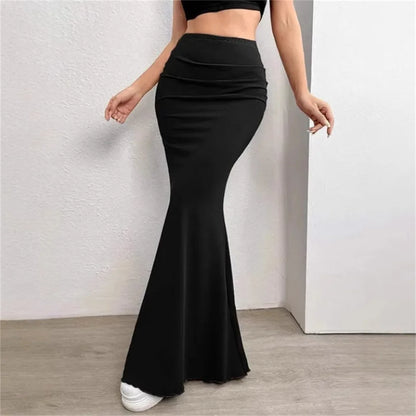 Women’s High Waist Fishtail Skirt Bottom – Slim Fold Detail Elegant Fashion Skirt for Spring Summer Streetwear