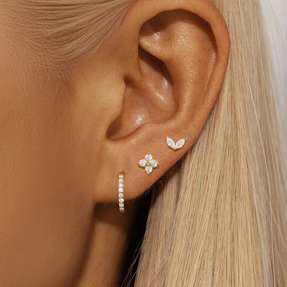 Women’s Luxury Star Pendant Earrings – 3PCS Stainless Steel Zircon Piercing Stud Jewelry