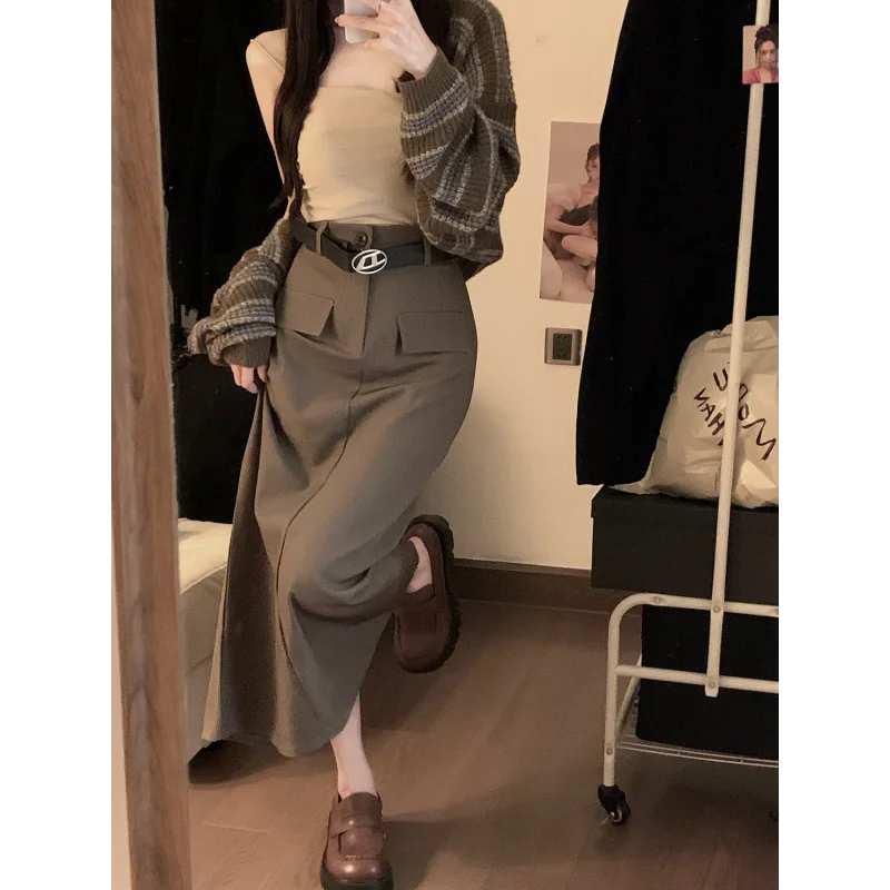 Women’s Retro High Waist Pencil Skirt Bottom – Slim Straight Long Skirt Autumn Style