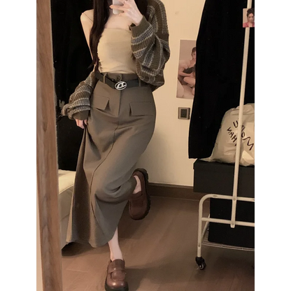 Women’s Retro High Waist Pencil Skirt Bottom – Slim Straight Long Skirt Autumn Style