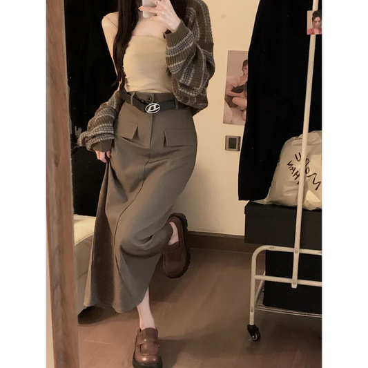 Women’s Retro High Waist Pencil Skirt Bottom – Slim Straight Long Skirt Autumn Style