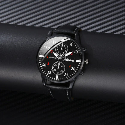 Men’s Luxury Watch Jewelry Set – Leather Strap Fashion Wristwatches Gift Pack with bracelet