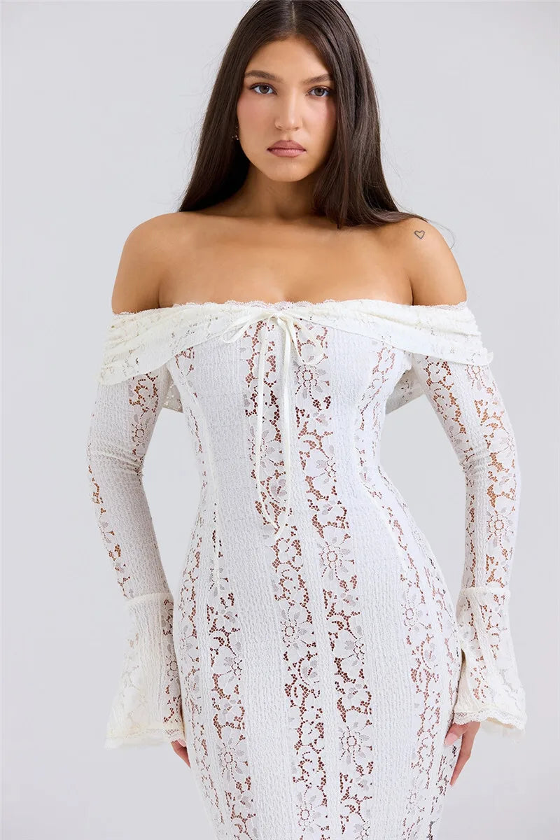 Women’s Floral Lace Off-Shoulder Maxi And Mini Dress – Strapless Backless Party Dress