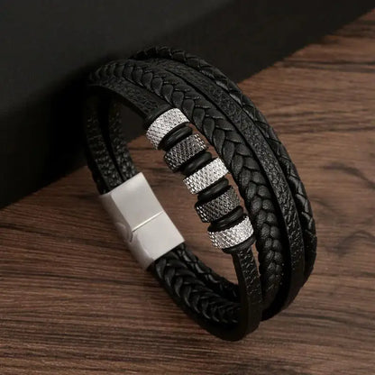Men’s Classic Leather Bracelet – Handwoven Multi-Layer Fashion Jewelry