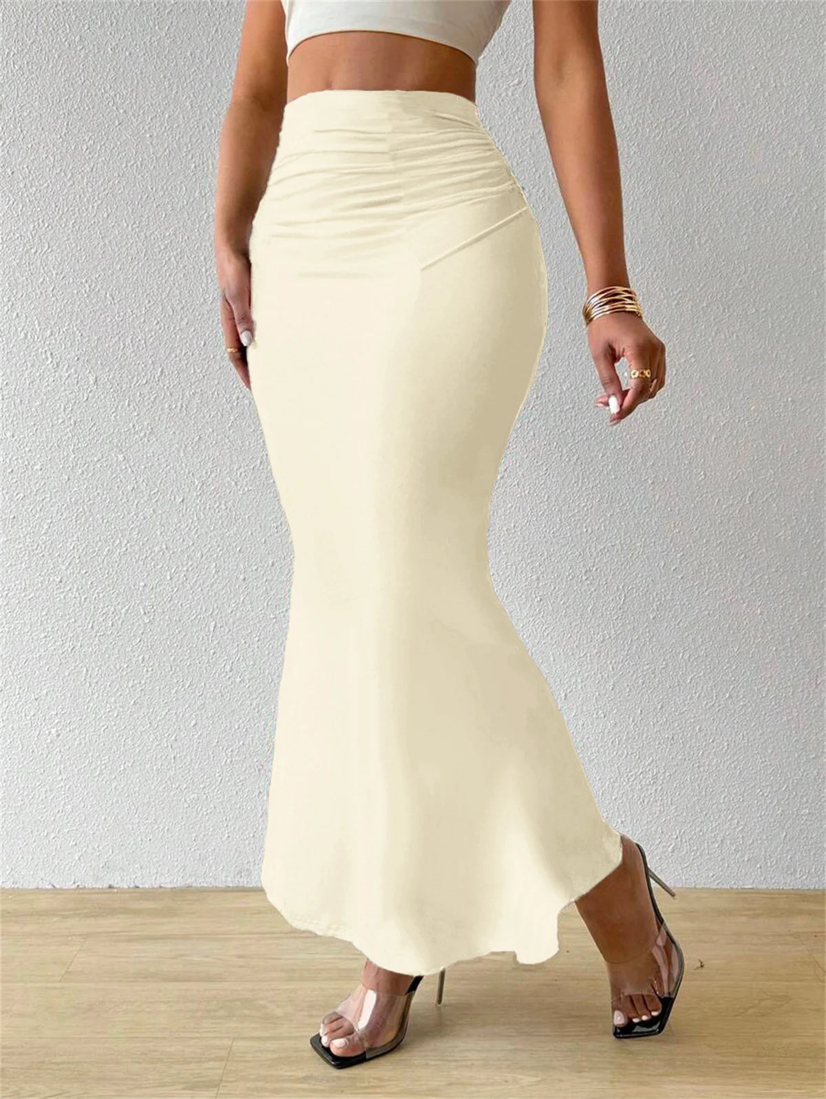 Women’s High Waist Fishtail Skirt Bottom – Slim Fold Detail Elegant Fashion Skirt for Spring Summer Streetwear