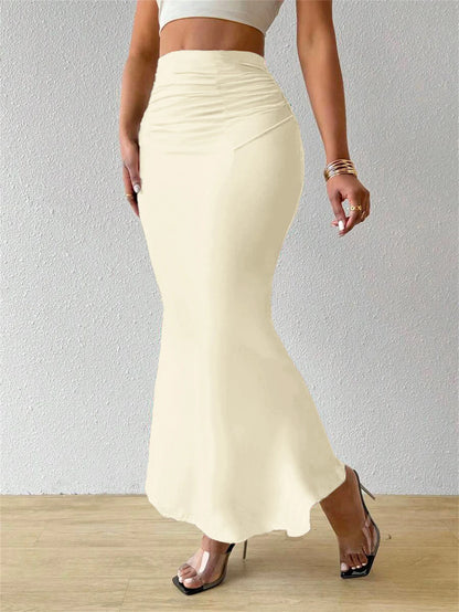 Women’s High Waist Fishtail Skirt Bottom – Slim Fold Detail Elegant Fashion Skirt for Spring Summer Streetwear