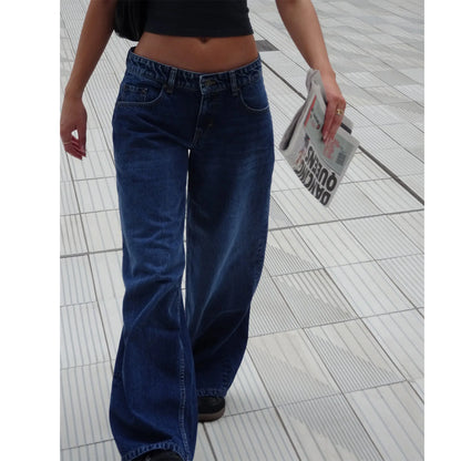 Women’s Jeans Bottom – Low Waist Straight Denim Pants with Pockets Casual Y2K Streetwear
