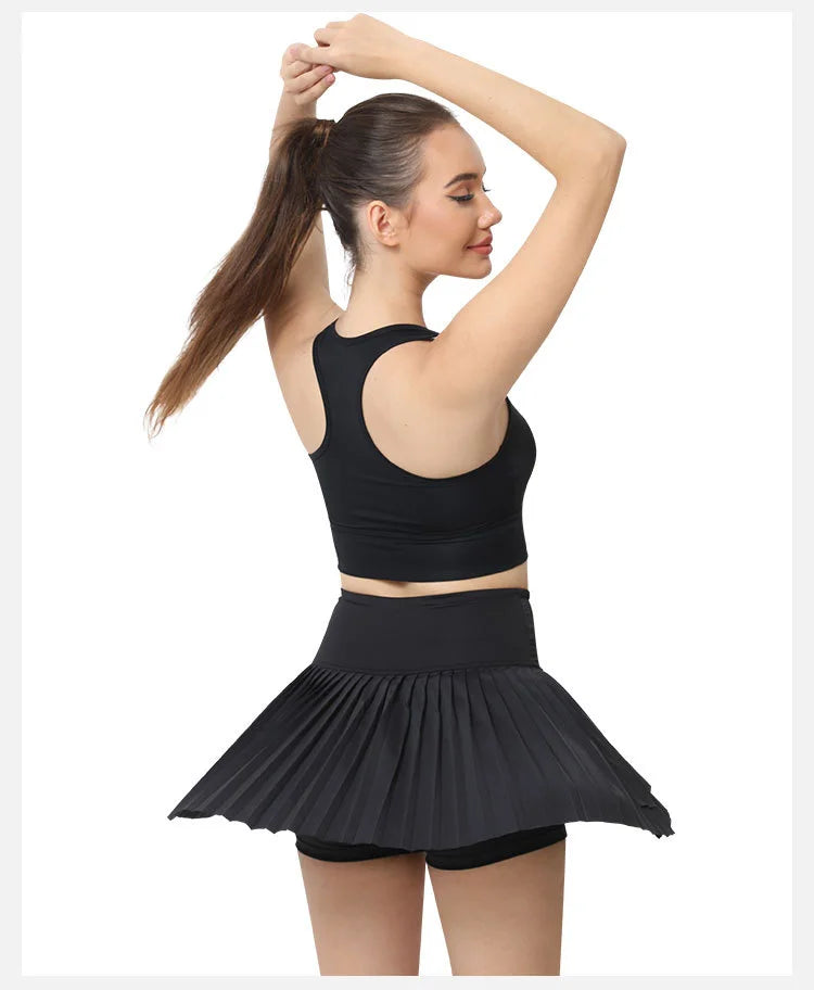 Women’s Double Layer Pleated Running Skirt Bottom – Fitness Yoga Tennis Skort Summer Activewear