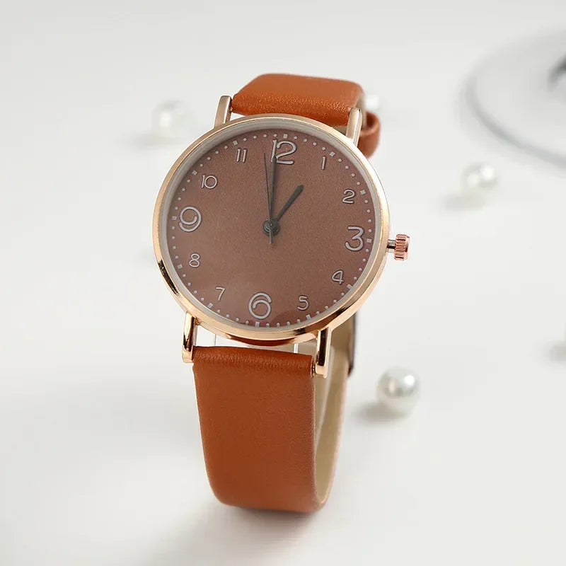 Women’s Arabic Numbers Quartz Watch | Casual | Leather Band | Analog