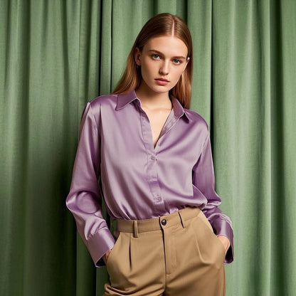 Women’s Korean Satin Office Top | Elegant Chic Lady Shirt | Summer Satin Shirt Trend