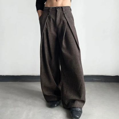 Men’s Wide Leg Pants Bottoms | Solid Color | Retro | Casual
