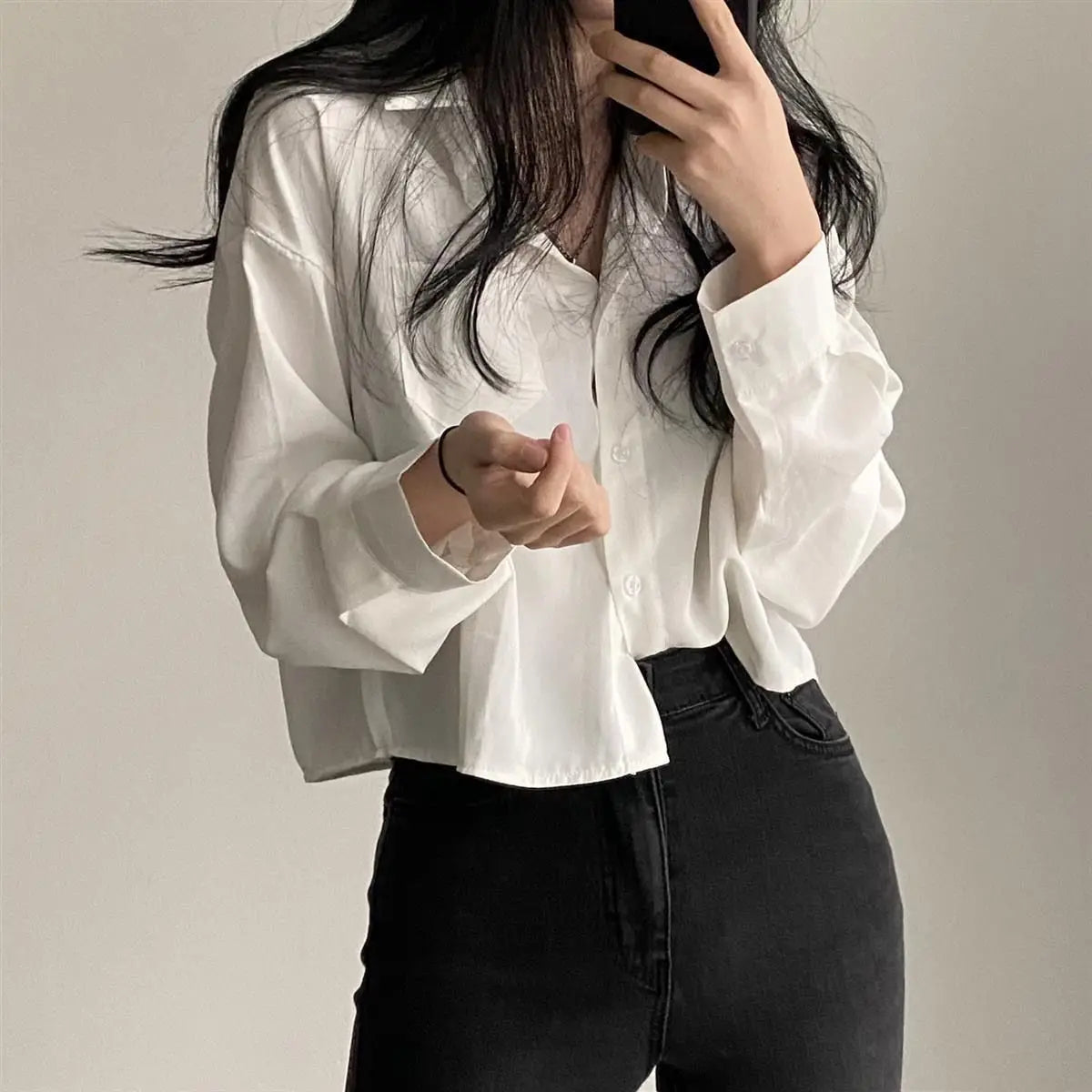 Women’s Long Sleeve Shirt & Blouse – Single Breasted OL Casual Solid Short Top | Elegant Fashion