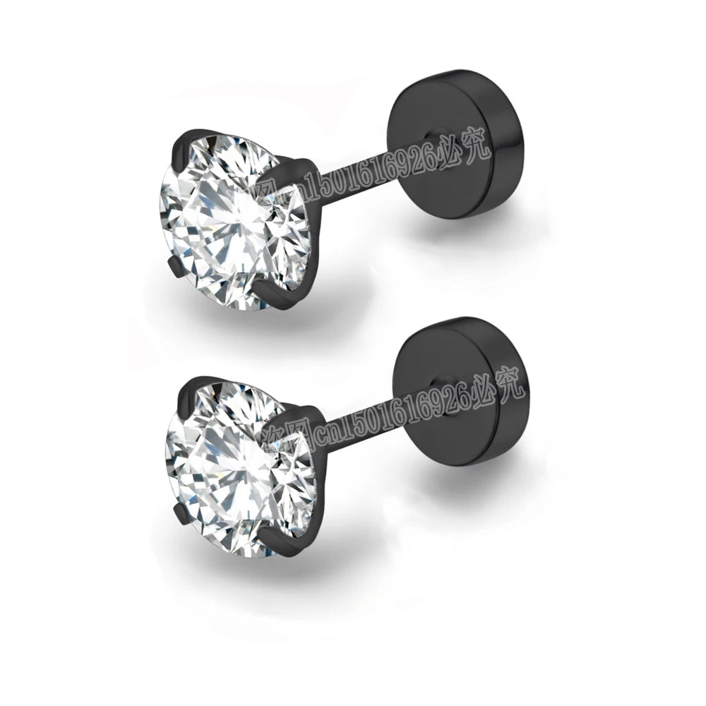 Women’s Round Crystal Zircon Ear Studs – Stainless Steel Jewelry