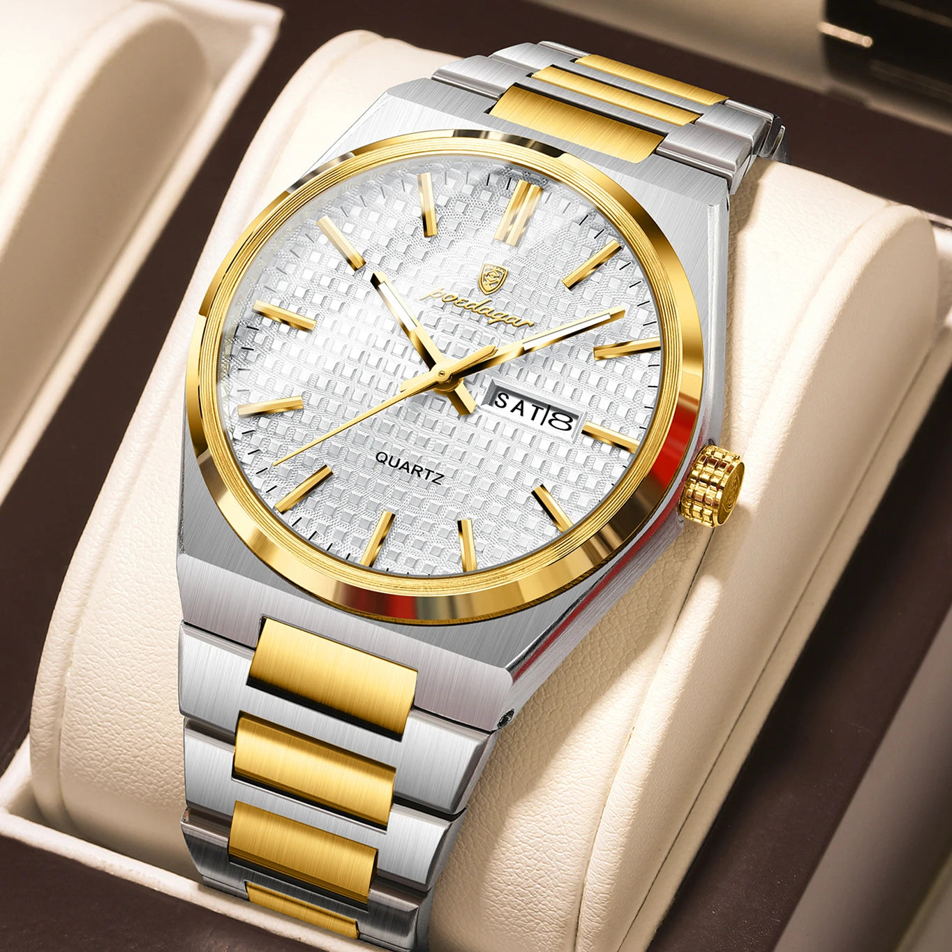 Men’s Luxury Watch – Stainless Steel Waterproof Wristwatch with Luminous Dial, Date & Week