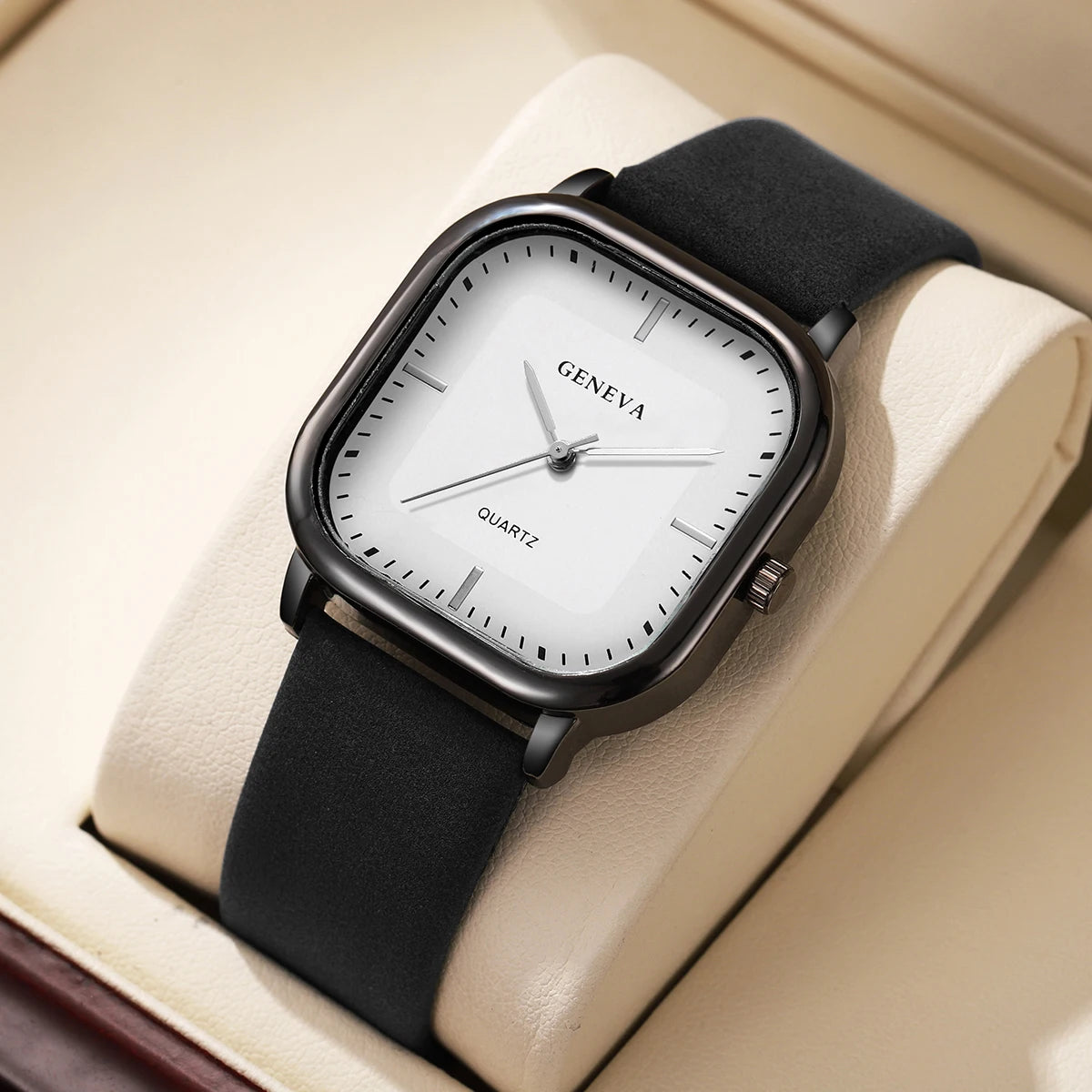 Men’s Square Dial Luxury Watch – Minimalist Leather Strap Business Casual Wristwatch