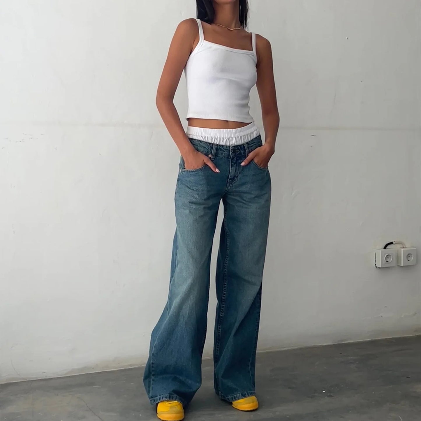 Women’s Jeans Bottom – Low Waist Straight Denim Pants with Pockets Casual Y2K Streetwear