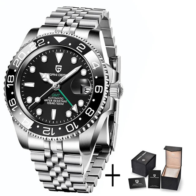 Men’s Luxury GMT Automatic Watch – Sapphire Mechanical 40MM Stainless Steel Waterproof Wristwatch