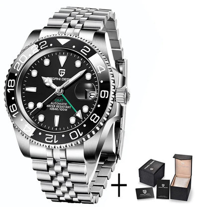 Men’s Luxury GMT Automatic Watch – Sapphire Mechanical 40MM Stainless Steel Waterproof Wristwatch