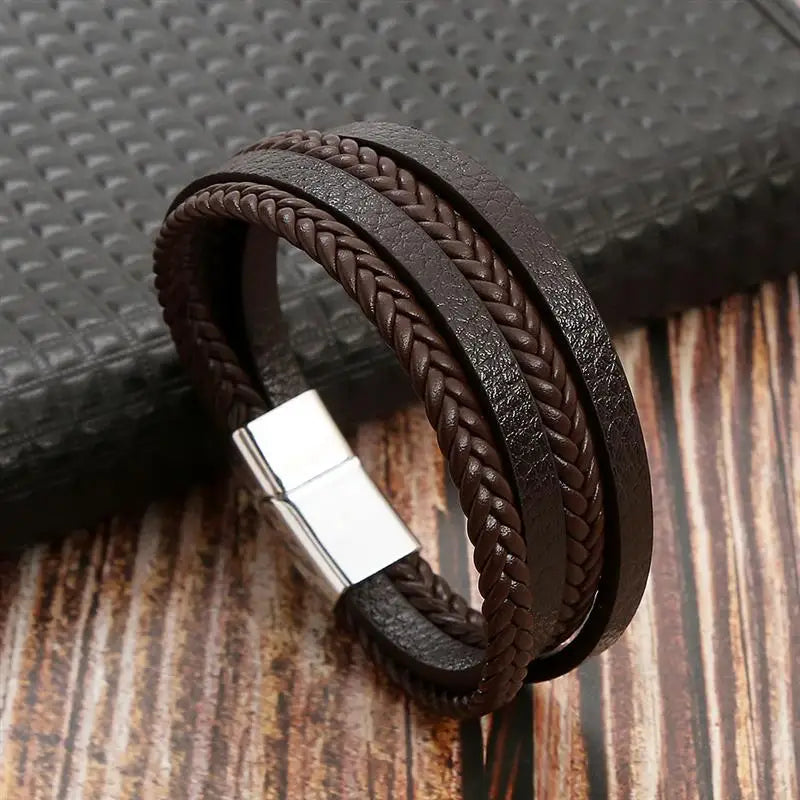 Men’s Classic Leather Bracelet – Handwoven Multi-Layer Fashion Jewelry