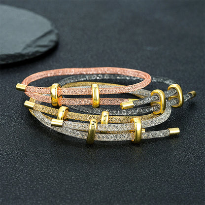 Women’s Stainless Steel Mesh Bracelet – Minimalist Crystal Bangle Jewelry