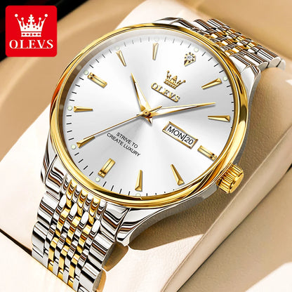 Men’s Luxury Quartz Watch – Waterproof Steel Strap Wristwatch with Dual Calendar & Luminous Dial