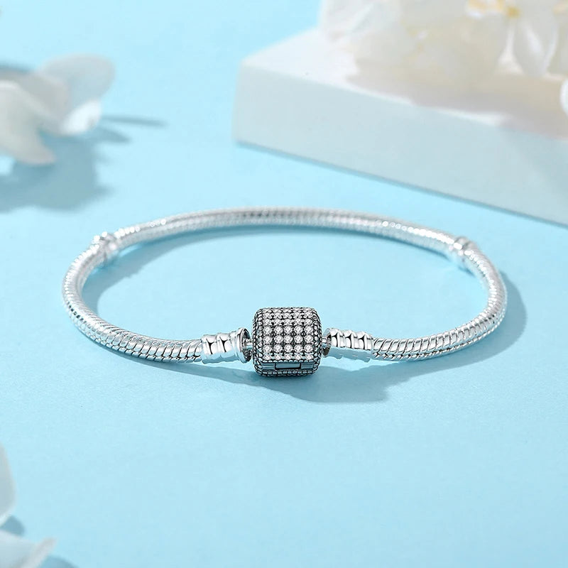 Women’s 925 Sterling Silver Bracelet – Rose Gold Snake Chain with Heart Charm Beads Jewelry
