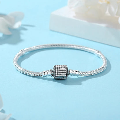 Women’s 925 Sterling Silver Bracelet – Rose Gold Snake Chain with Heart Charm Beads Jewelry