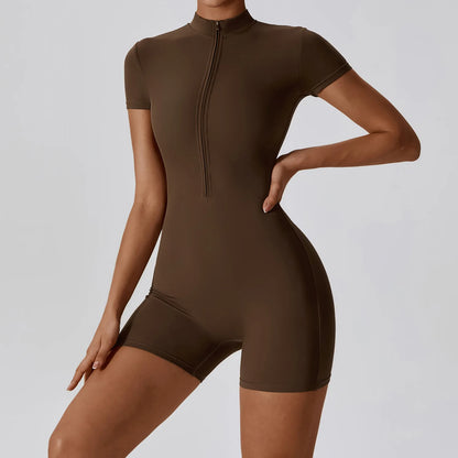 Women’s Zipper Short Sleeve Yoga Jumpsuit | Sporty | Quick Dry | Gym