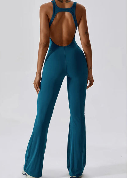 Women’s Fitness Yoga Trumpet Jumpsuit | Hollow Quick-Dry Sleeveless Sport Gym Onepiece