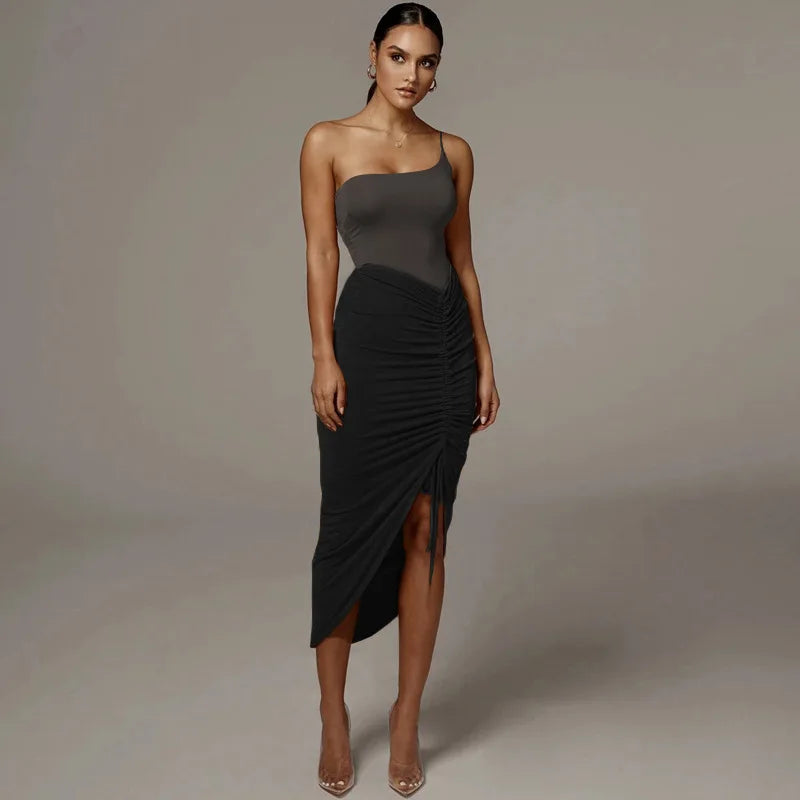 Women’s Asymmetrical Skirt Bottom – High Waist Pleated Slim Wrap Hip Irregular Pencil Skirt