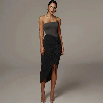 Women’s Asymmetrical Skirt Bottom – High Waist Pleated Slim Wrap Hip Irregular Pencil Skirt
